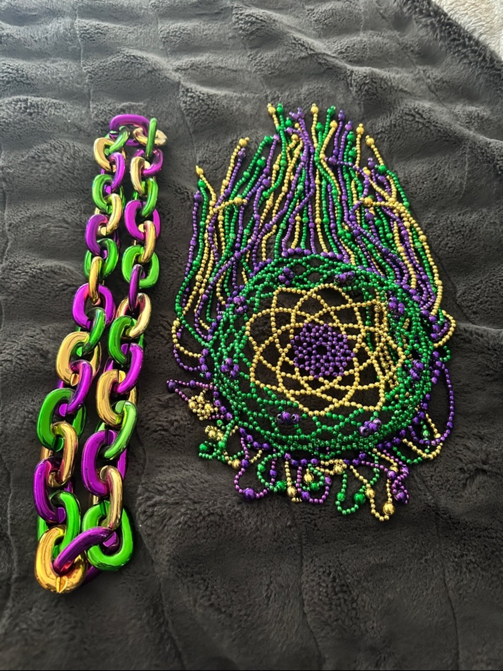 Mardi Gras Bead Necklace Set in Purple, Green & Gold